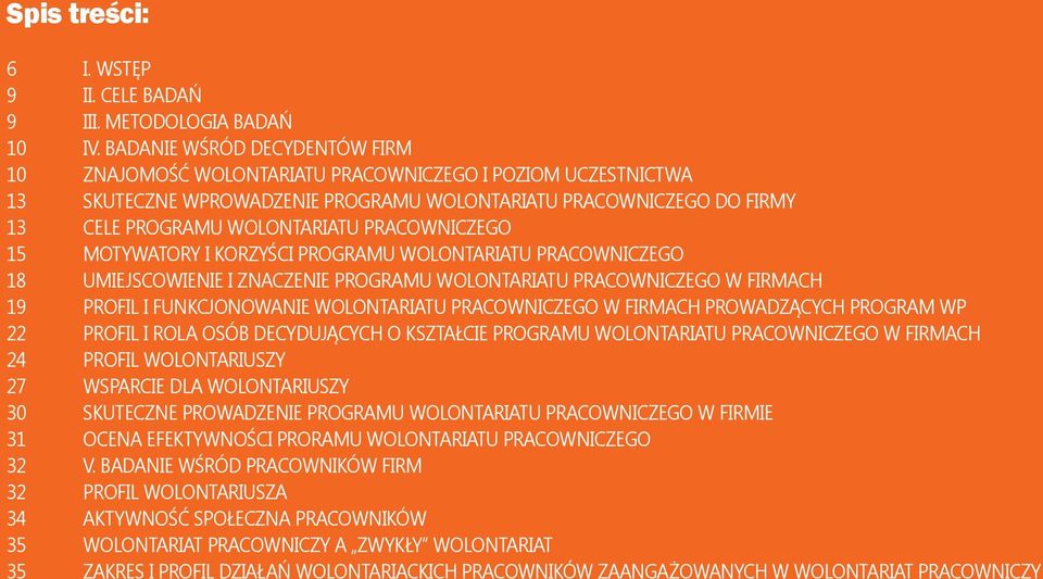 PRACOWNICZEGO 15 MOTYWATORY I KORZYŚCI PROGRAMU WOLONTARIATU PRACOWNICZEGO 18 UMIEJSCOWIENIE I ZNACZENIE PROGRAMU WOLONTARIATU PRACOWNICZEGO W FIRMACH 19 PROFIL I FUNKCJONOWANIE WOLONTARIATU