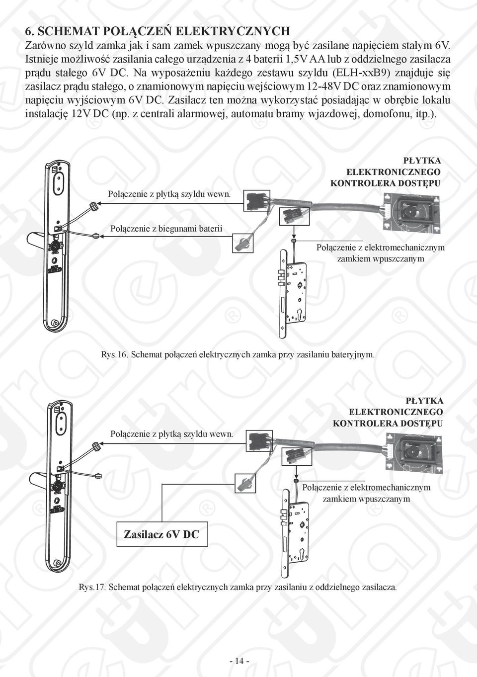 Na wyposażeniu każdego zestawu szyldu (ELH-xxB9) znajduje się zasilacz prądu stałego, o znamionowym napięciu wejściowym 12-48V DC oraz znamionowym napięciu wyjściowym 6V DC.