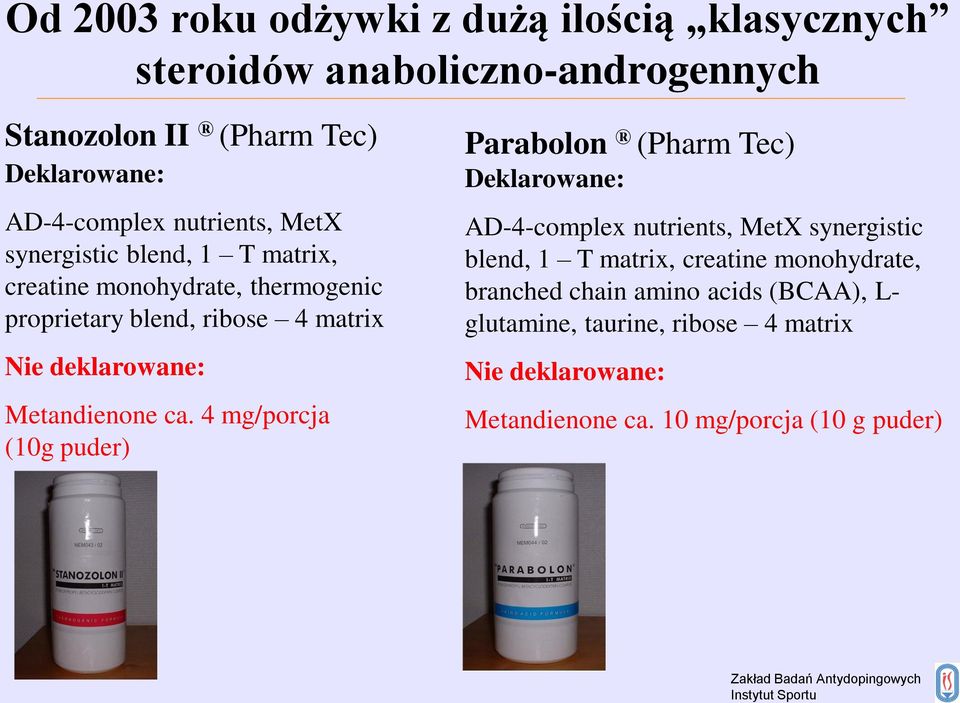 deklarowane: Metandienone ca.