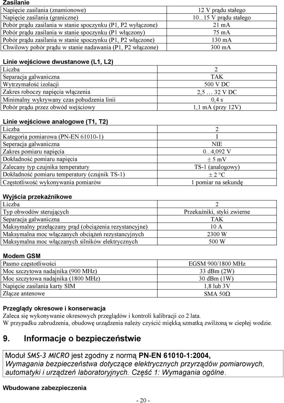 ..15 V prądu stałego 21 ma 75 ma 130 ma 300 ma Linie wejściowe dwustanowe (L1, L2) Liczba 2 Separacja galwaniczna TAK Wytrzymałość izolacji 500 V DC Zakres roboczy napięcia włączenia 2,5 32 V DC