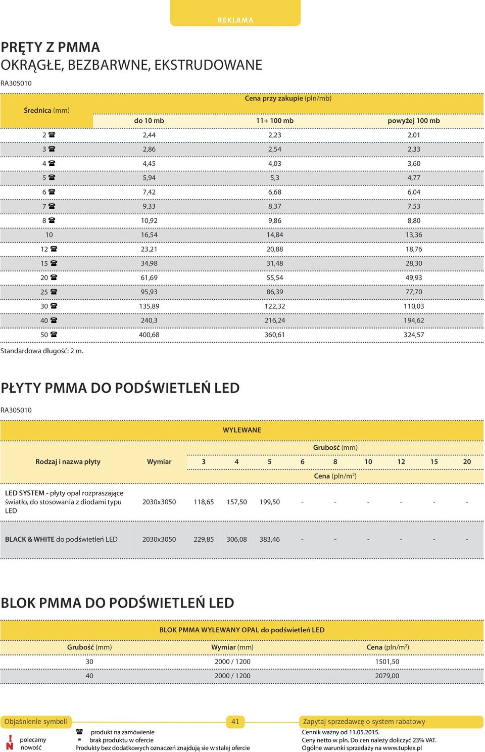 400,68 360,61 324,57 Standardowa długość: 2 m.