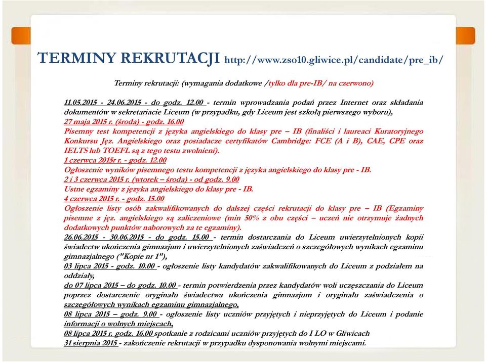 00 Pisemny test kompetencji z języka angielskiego do klasy pre IB (finaliści i laureaci Kuratoryjnego Konkursu Jęz.