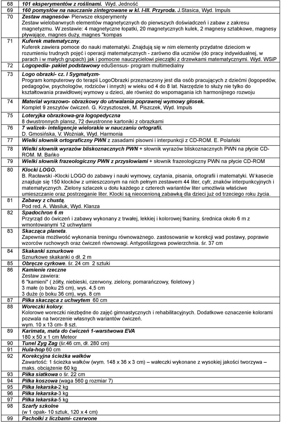 W zestawie: 4 magnetyczne łopatki, 20 magnetycznych kulek, 2 magnesy sztabkowe, magnesy pływające, magnes duży, magnes "kompas 71 Kuferek matematyczny. Kuferek zawiera pomoce do nauki matematyki.