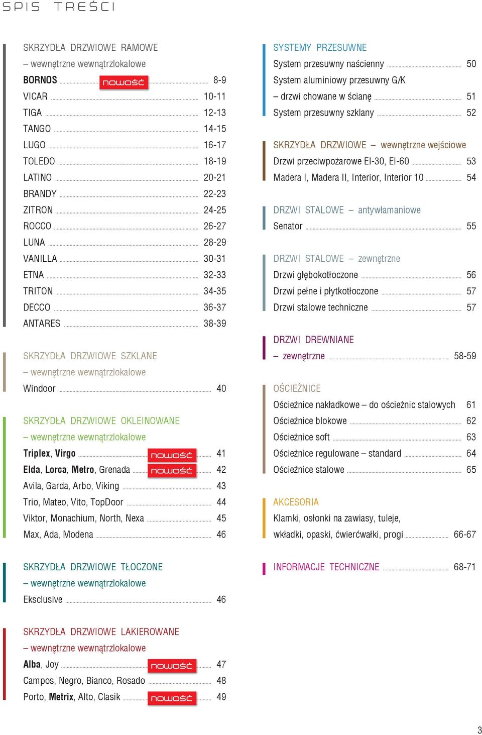 .. 40 SKRZYDŁA DRZWIOWE OKLEINOWANE wewnętrzne wewnątrzloklowe Triplex, Virgo... nowość. 41 Eld, Lorc, Metro, Grend... nowość. 42 Avil, Grd, Arbo, Viking... 43 Trio, Mteo, Vito, TopDoor.