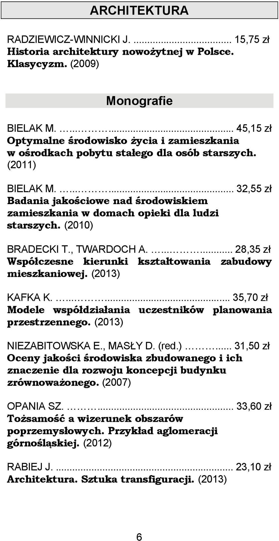 ...... 32,55 zł Badania jakościowe nad środowiskiem zamieszkania w domach opieki dla ludzi starszych. (2010) BRADECKI T., TWARDOCH A.