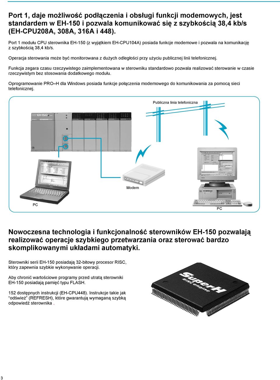 Operacja sterowania może być monitorowana z dużych odległości przy użyciu publicznej linii telefonicznej.