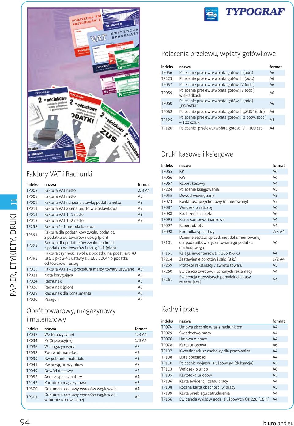 ) A6 TP125 Polecenie przelewu/wpłata gotów. II z potw. (odc.) 100 sztuk A4 TP126 Polecenie przelewu/wpłata gotów. IV 100 szt.