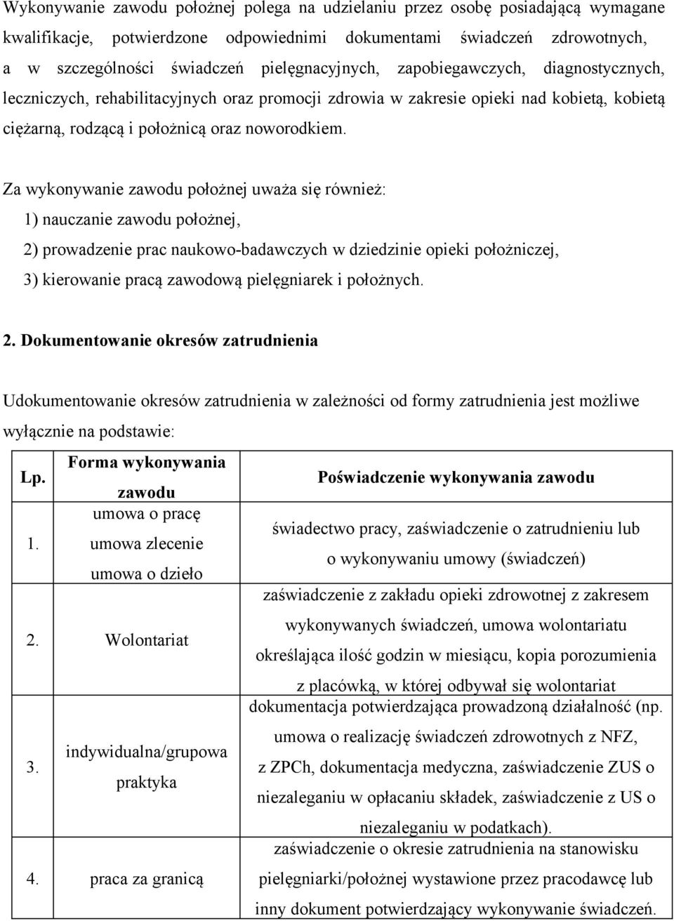 Za wykonywanie zawodu położnej uważa się również: 1) nauczanie zawodu położnej, 2) prowadzenie prac naukowo-badawczych w dziedzinie opieki położniczej, 3) kierowanie pracą zawodową pielęgniarek i