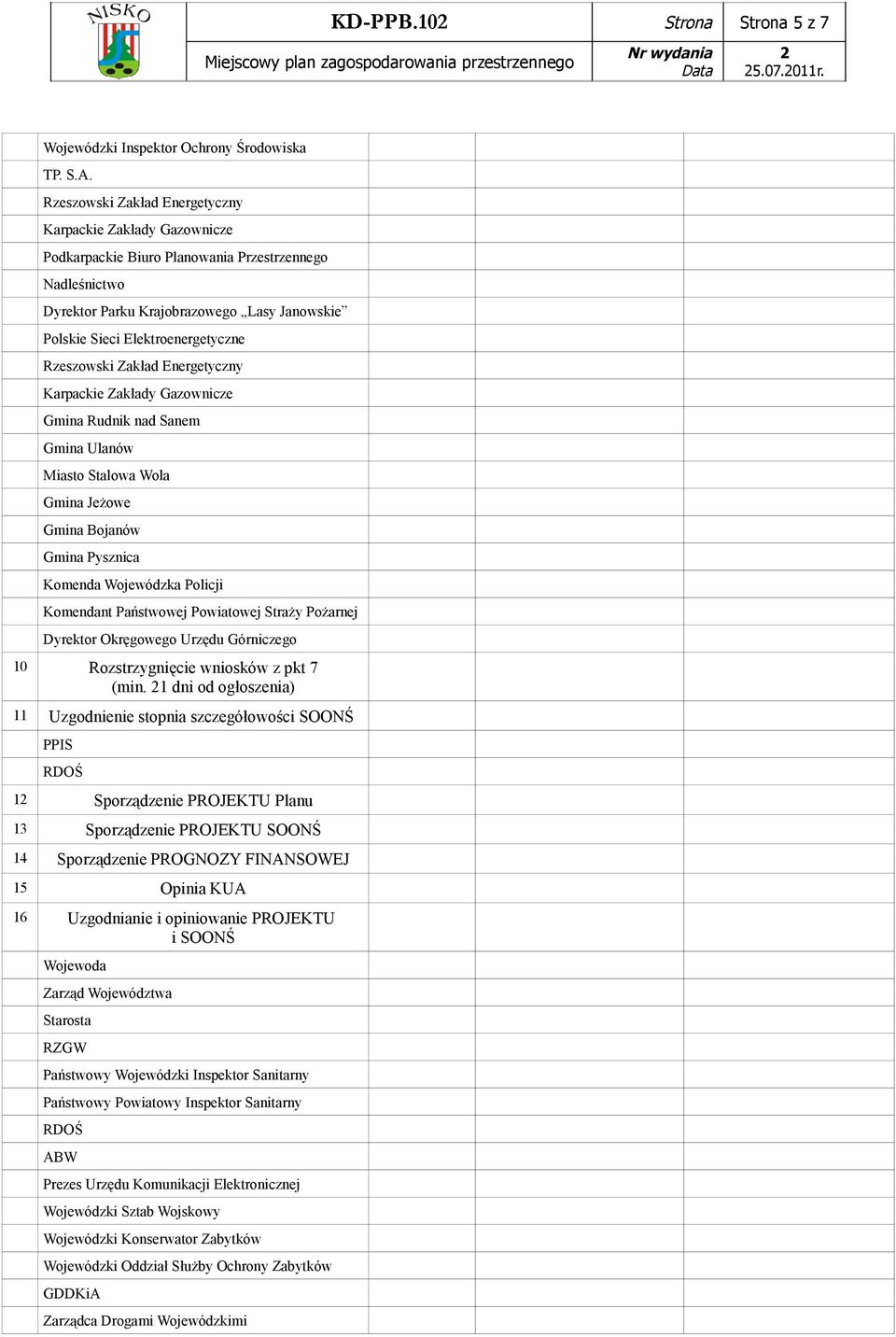 Rzeszowski Zakład Energetyczny Karpackie Zakłady Gazownicze Gmina Rudnik nad Sanem Gmina Ulanów Miasto Stalowa Wola Gmina Jeżowe Gmina Bojanów Gmina Pysznica Komenda Wojewódzka Policji Komendant