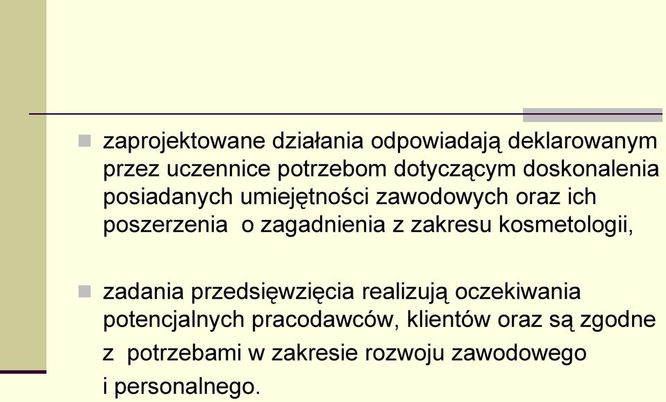 zakresu kosmetologii, zadania przedsięwzięcia realizują oczekiwania potencjalnych