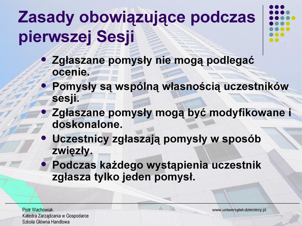 Zgłaszane pomysły mogą być modyfikowane i doskonalone.