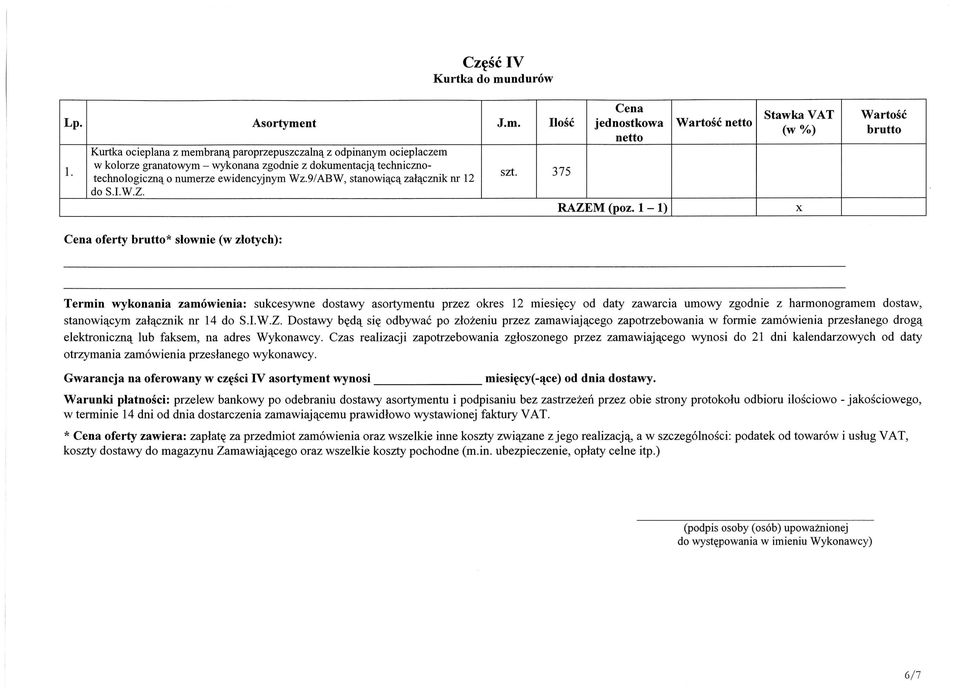 1-1) oferty * slownie (w zlotych): Termin wykonania zamowienia: sukcesywne dostawy asoitymentu przez okres 12 miesi^cy od daty zawarcia umowy zgodnie z harmonogramem dostaw, stanowia^cym zal^cznik nr