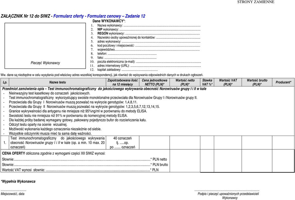 adres internetowy (URL):... 12. kapitał zakładowy:... Ww.