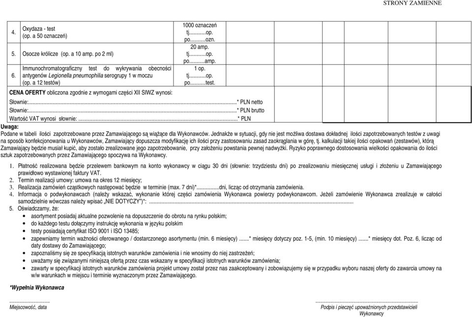 ..* PLN brutto Wartość VAT wynosi słownie:...* PLN Uwaga: Podane w tabeli ilości zapotrzebowane przez Zamawiającego są wiążące dla Wykonawców.