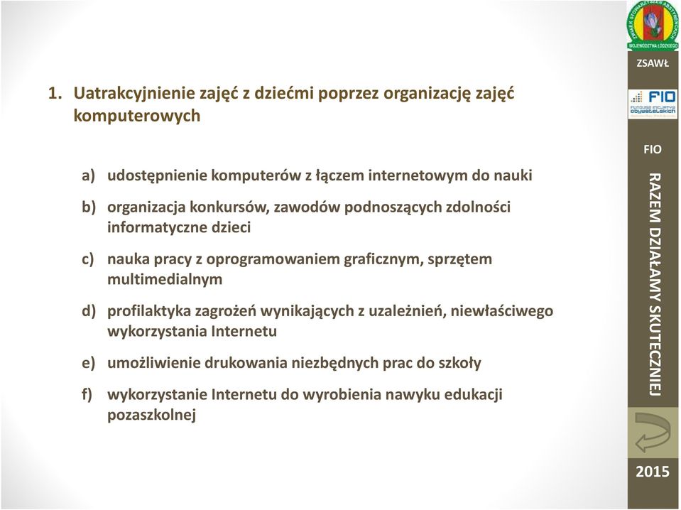 oprogramowaniem graficznym, sprzętem multimedialnym d) profilaktyka zagrożeń wynikających z uzależnień, niewłaściwego