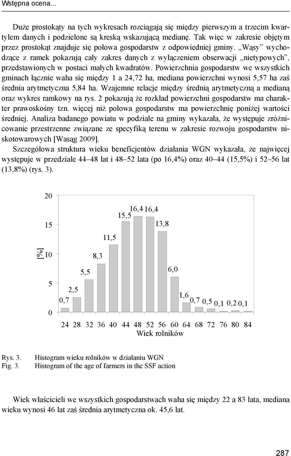 Wąsy wychodzące z ramek pokazują cały zakres danych z wyłączeniem obserwacji nietypowych, przedstawionych w postaci małych kwadratów.