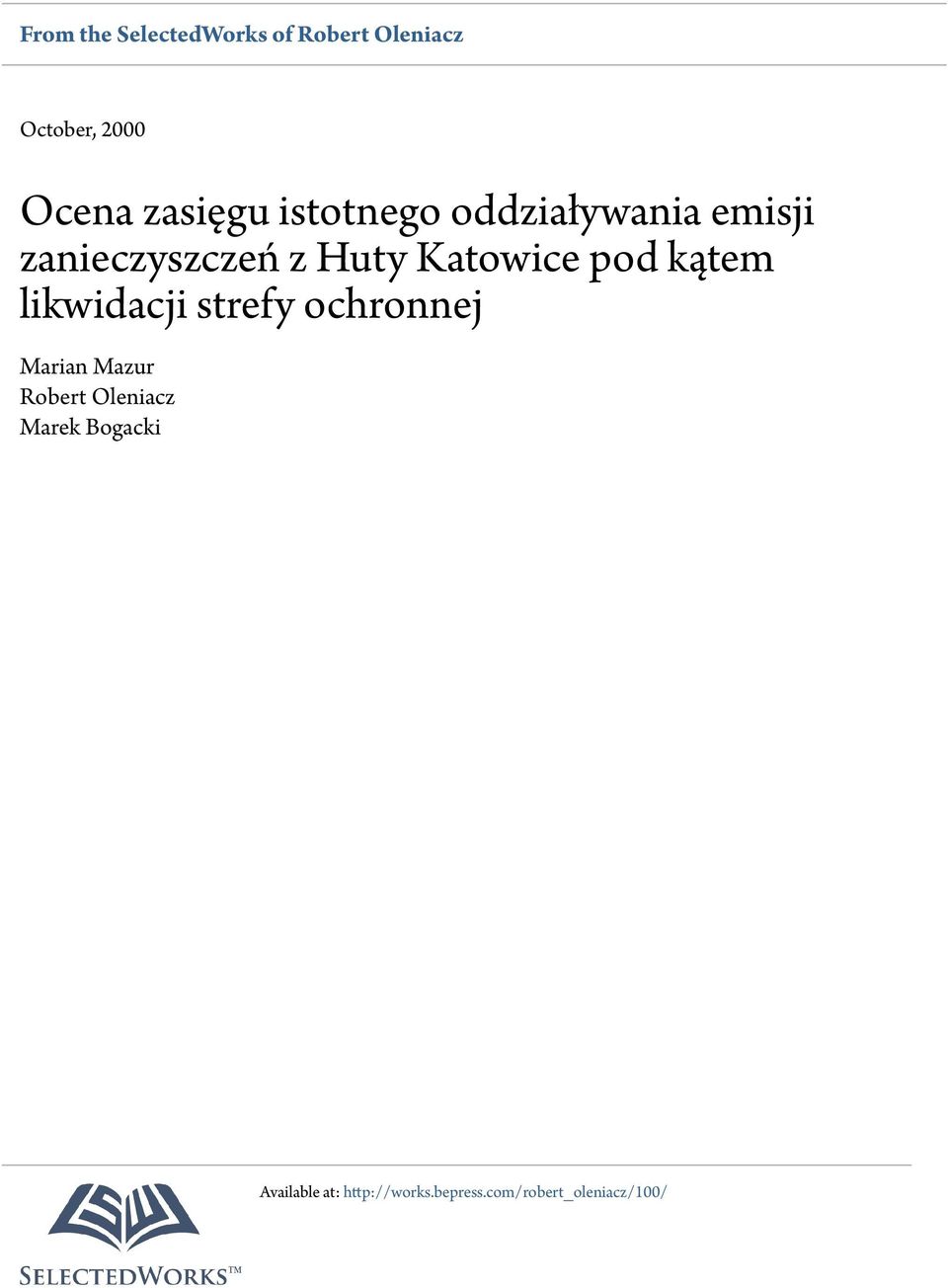 Katowice pod kątem likwidacji strefy ochronnej Marian Mazur Robert