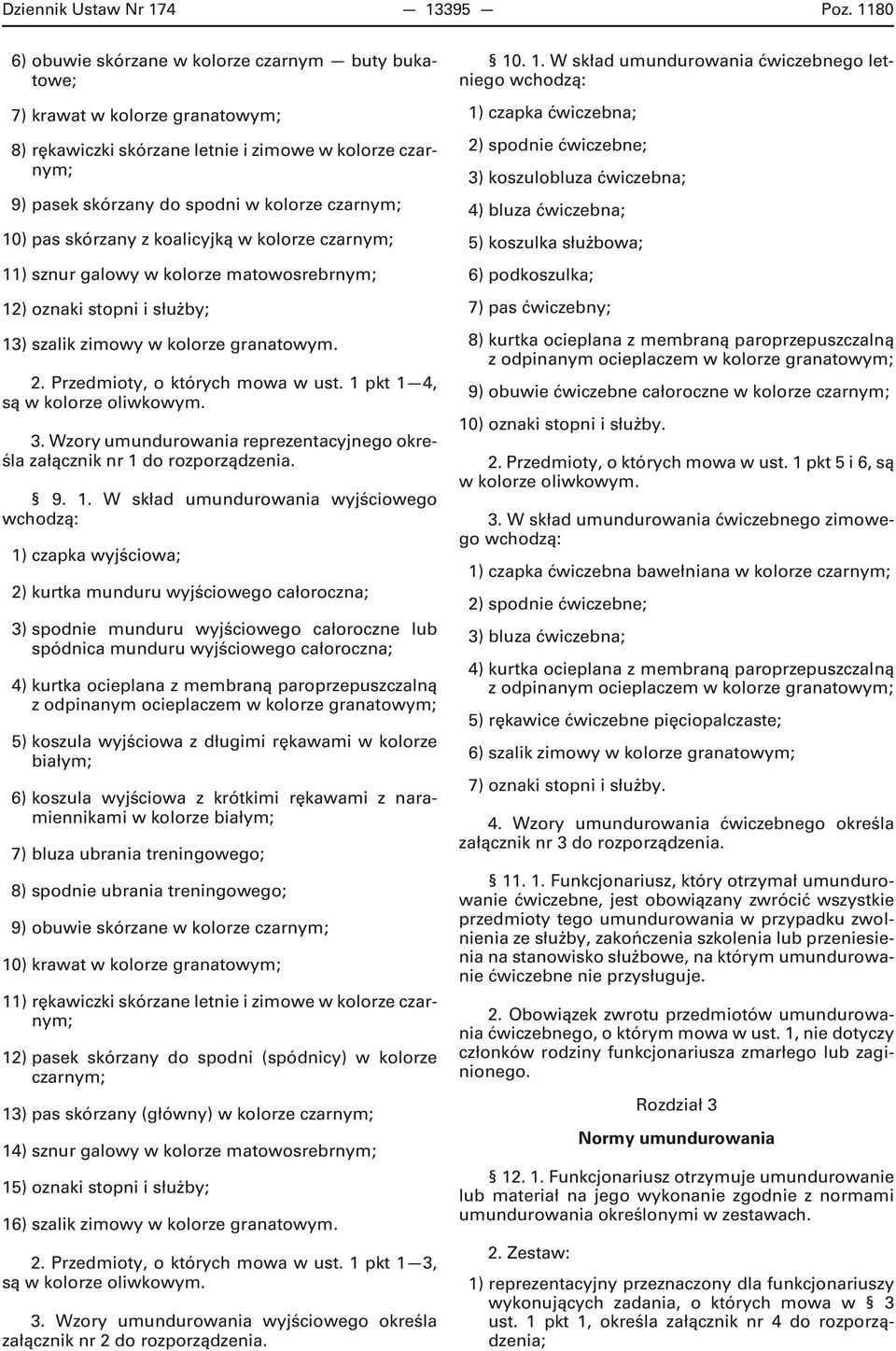 pas skórzany z koalicyjką w kolorze czarnym; 11) sznur galowy w kolorze matowosrebrnym; 12) oznaki stopni i służby; 13) szalik zimowy w kolorze granatowym. 2. Przedmioty, o których mowa w ust.