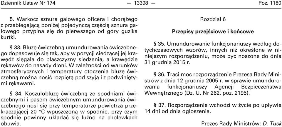 W zależności od warunków atmosferycznych i temperatury otoczenia bluzę ćwiczebną można nosić rozpiętą pod szyją i z podwiniętymi rękawami. 34.