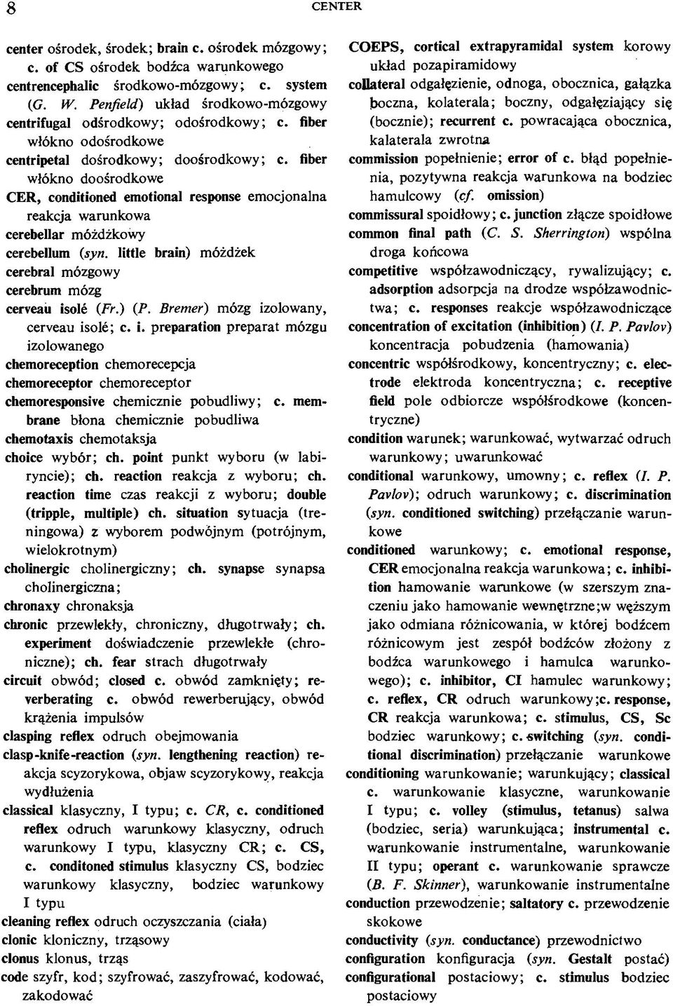 fiber włókno doośrodkowe CER, conditioned emotional response emocjonalna reakcja warunkowa cerebellar móżdżkowy cerebellum (syn.