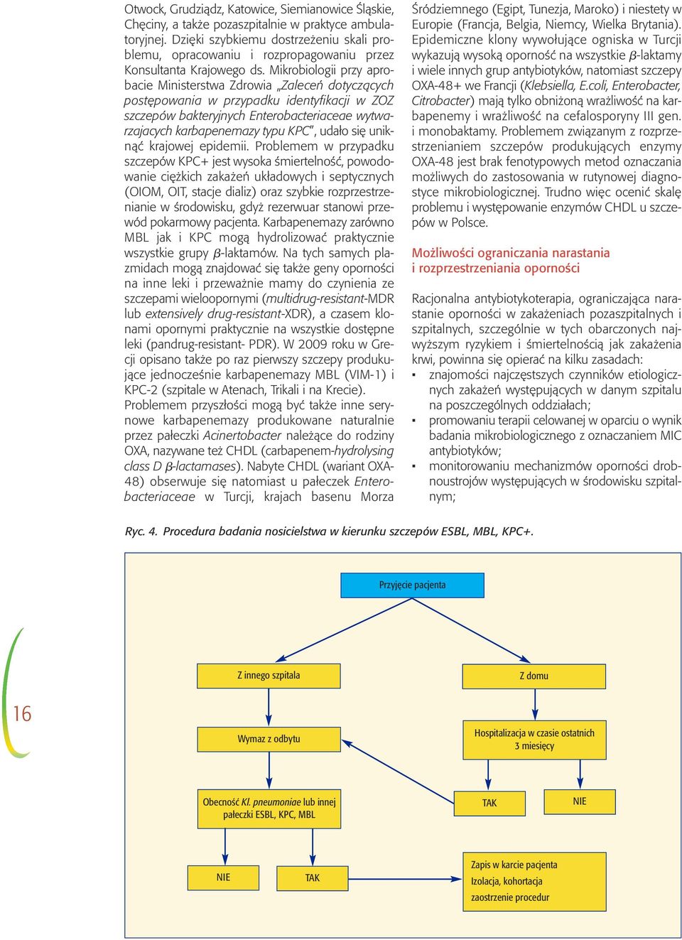 Mikrobiologii przy aprobacie Ministerstwa Zdrowia Zaleceń dotyczących postępowania w przypadku identyfikacji w ZOZ szczepów bakteryjnych Enterobacteriaceae wytwarzajacych karbapenemazy typu KPC,