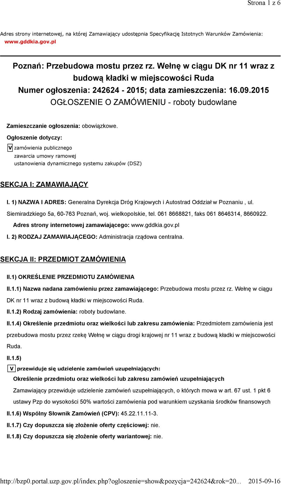 2015 OGŁOSZENIE O ZAMÓWIENIU - roboty budowlane Zamieszczanie ogłoszenia: obowiązkowe.