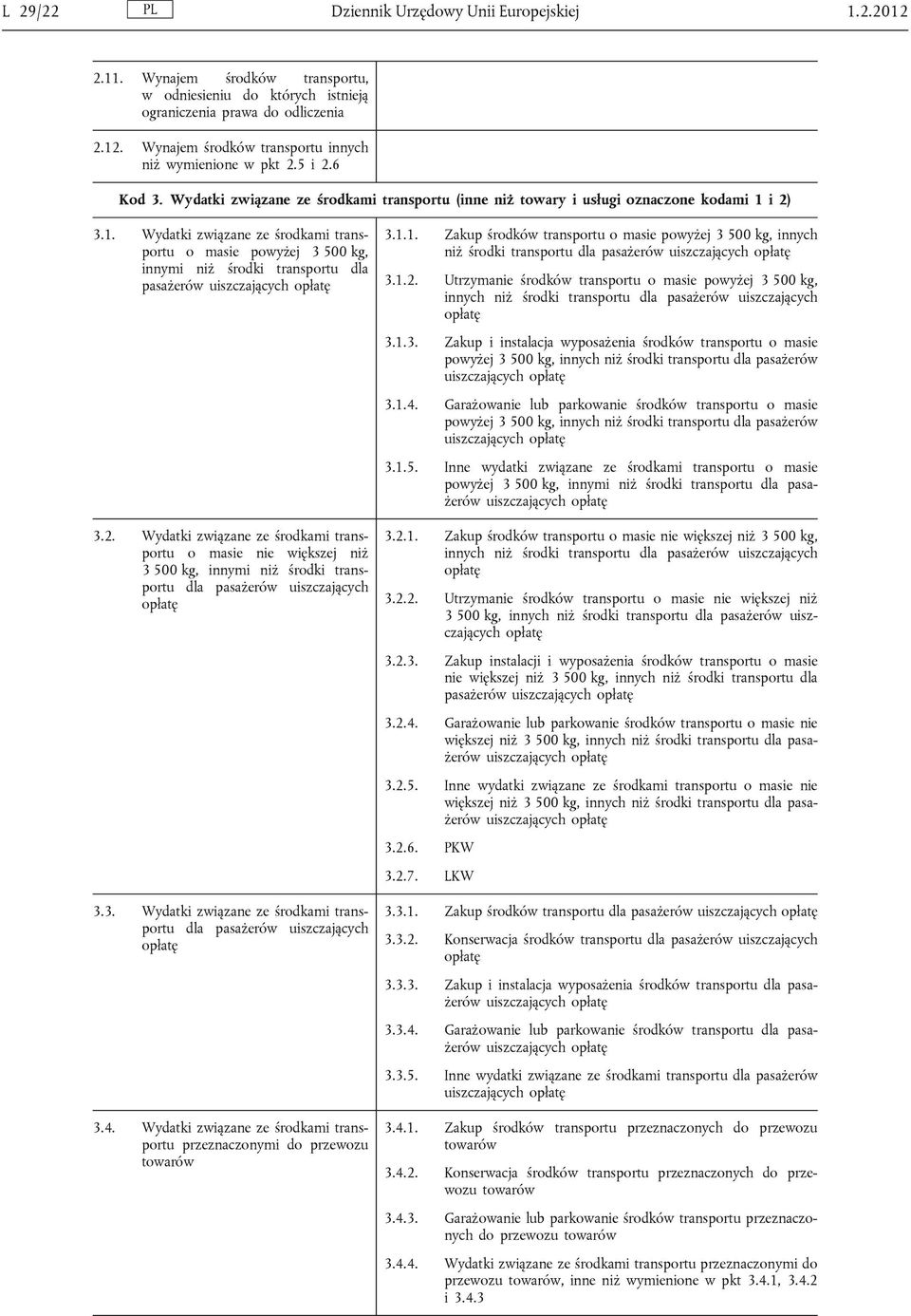 i 2) 3.1. Wydatki związane ze środkami transportu o masie powyżej 3 500 kg, innymi niż środki transportu dla pasażerów 3.2. Wydatki związane ze środkami transportu o masie nie większej niż 3 500 kg, innymi niż środki transportu dla pasażerów uiszczających opłatę 3.