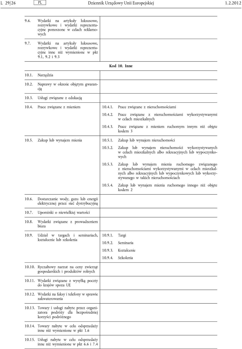 Inne 10.4. Prace związane z mieniem 10.4.1. Prace związane z nieruchomościami 10.4.2. Prace związane z nieruchomościami wykorzystywanymi w celach mieszkalnych 10.4.3.