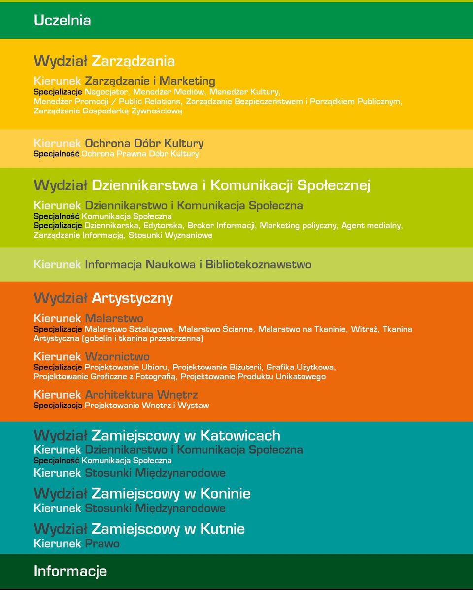 i Komunikacja Społeczna Specjalność Komunikacja Społeczna Specjalizacje Dziennikarska, Edytorska, Broker Informacji, Marketing poliyczny, Agent medialny, Zarządzanie Informacją, Stosunki Wyznaniowe