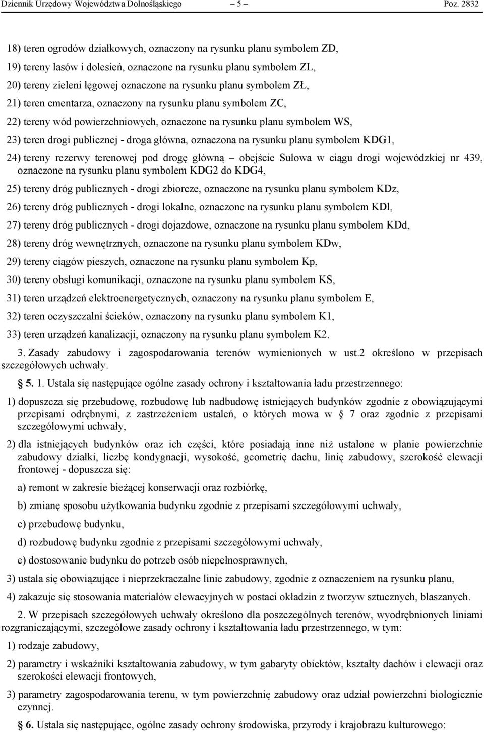 symbolem ZŁ, 21) teren cmentarza, oznaczony na rysunku planu symbolem ZC, 22) tereny wód powierzchniowych, oznaczone na rysunku planu symbolem WS, 23) teren drogi publicznej - droga główna, oznaczona