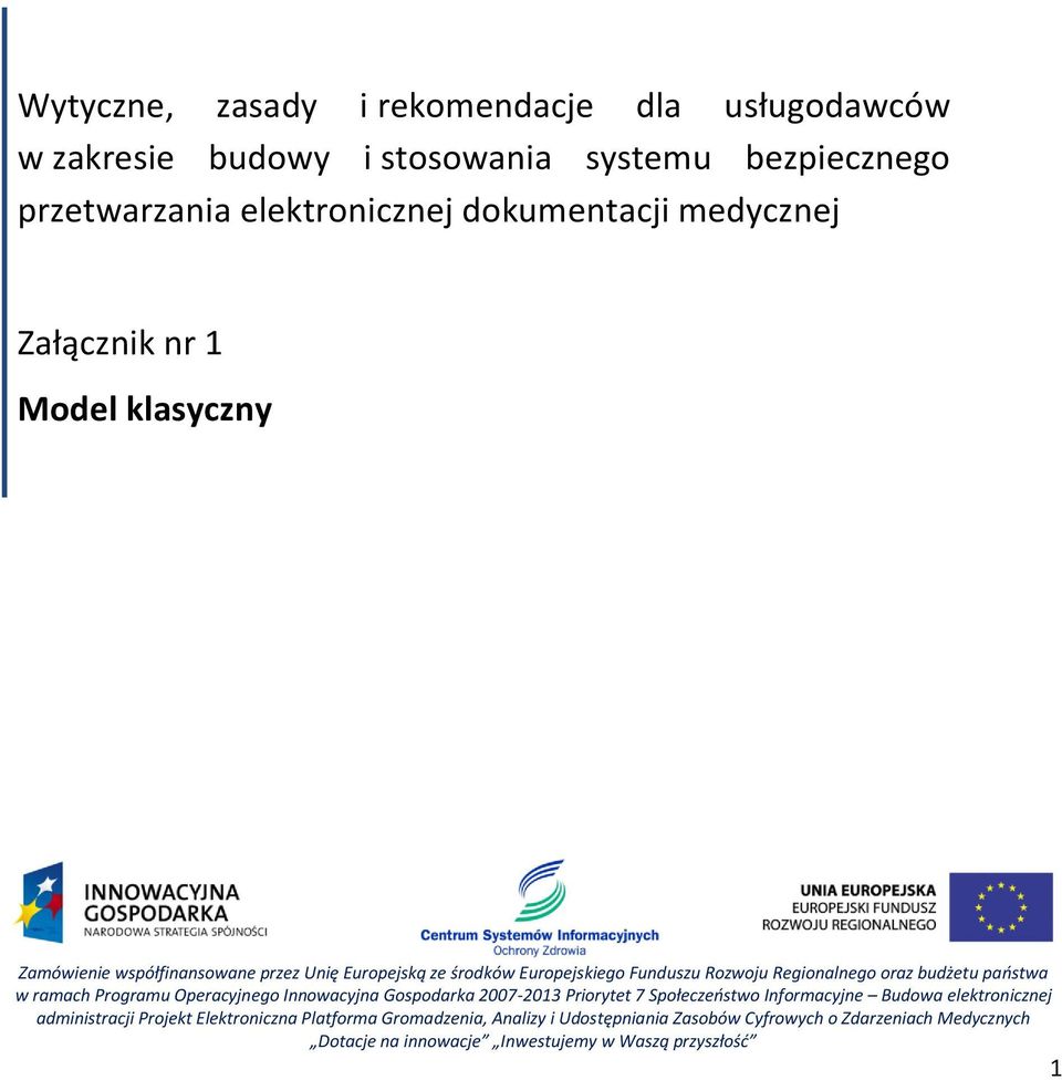 ramach Programu Operacyjnego Innowacyjna Gospodarka 2007-2013 Priorytet 7 Społeczeństwo Informacyjne Budowa elektronicznej administracji Projekt