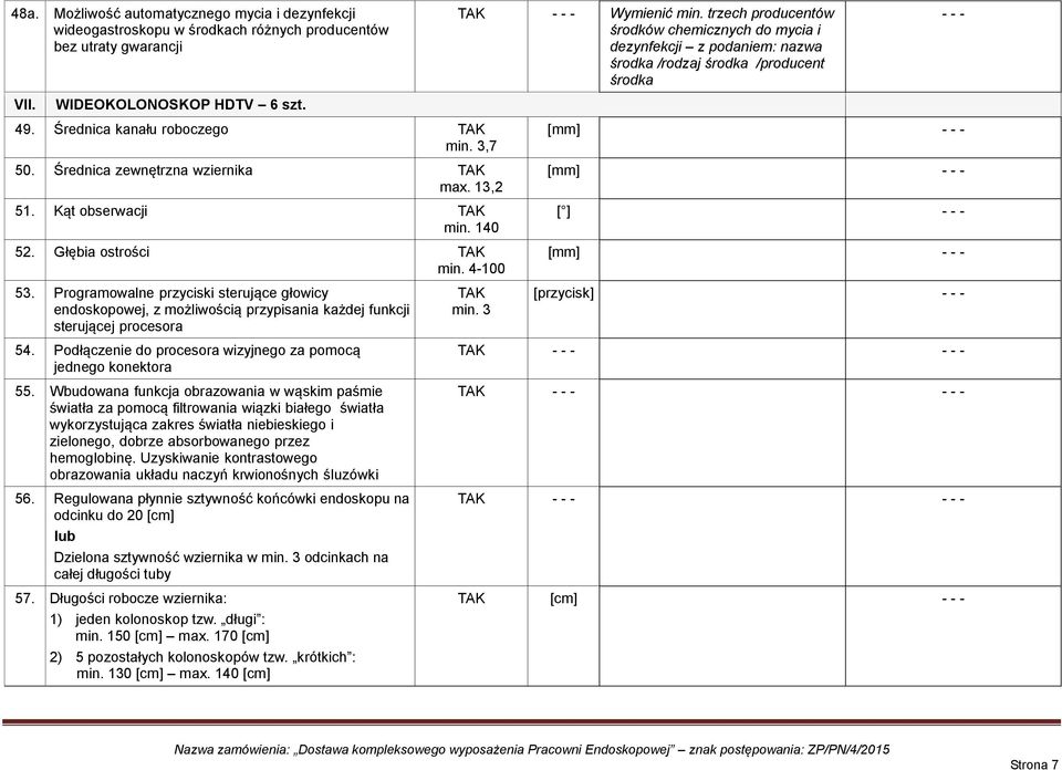 Programowalne przyciski sterujące głowicy endoskopowej, z możliwością przypisania każdej funkcji sterującej procesora 54. Podłączenie do procesora wizyjnego za pomocą jednego konektora 55.