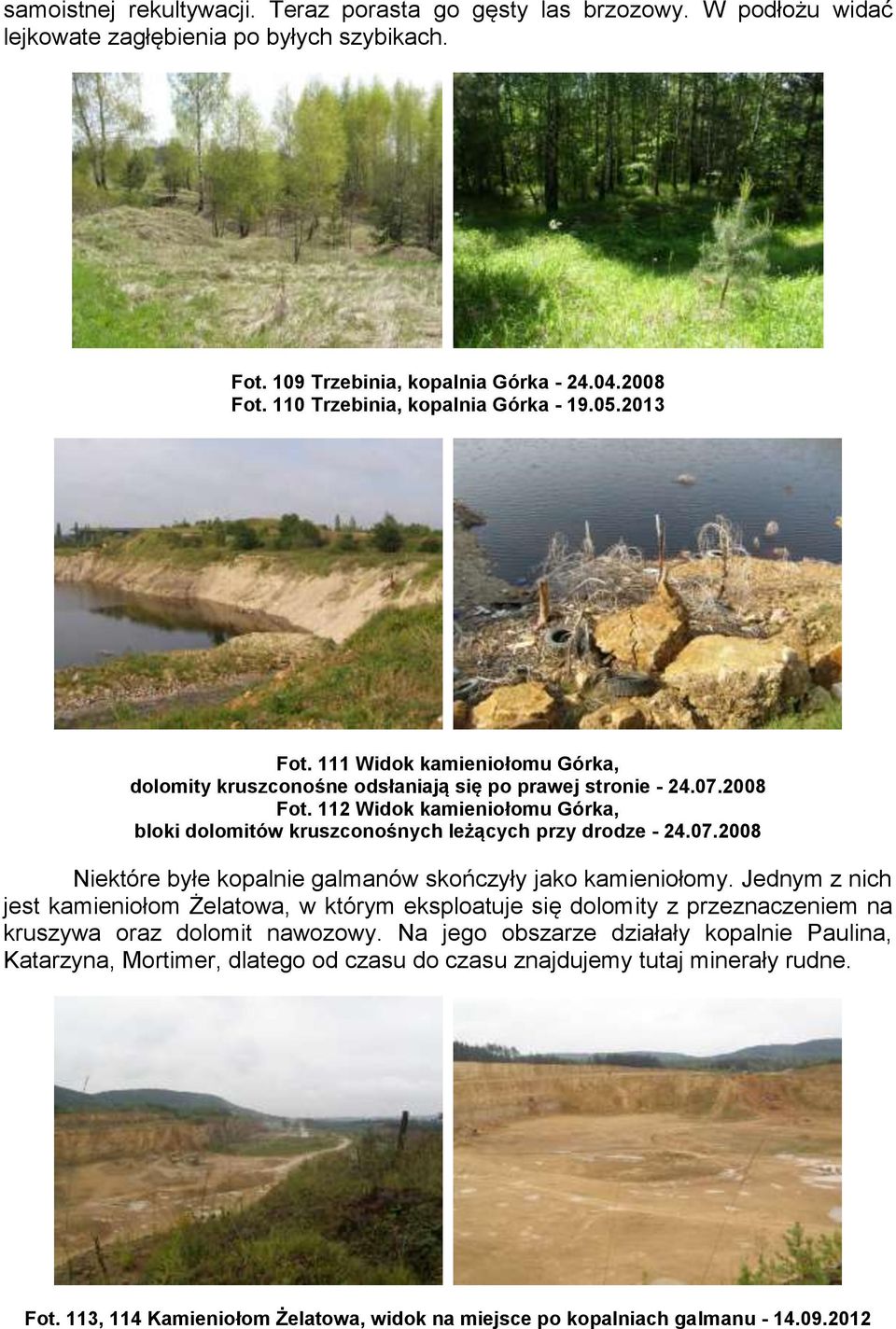 112 Widok kamieniołomu Górka, bloki dolomitów kruszconośnych leżących przy drodze - 24.07.2008 Niektóre byłe kopalnie galmanów skończyły jako kamieniołomy.