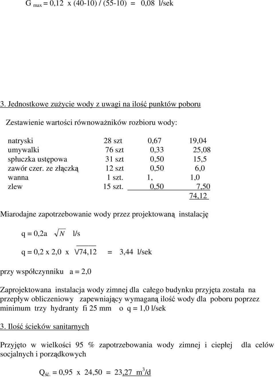 zawór czer. ze złączką 12 szt 0,50 6,0 wanna 1 szt. 1, 1,0 zlew 15 szt.