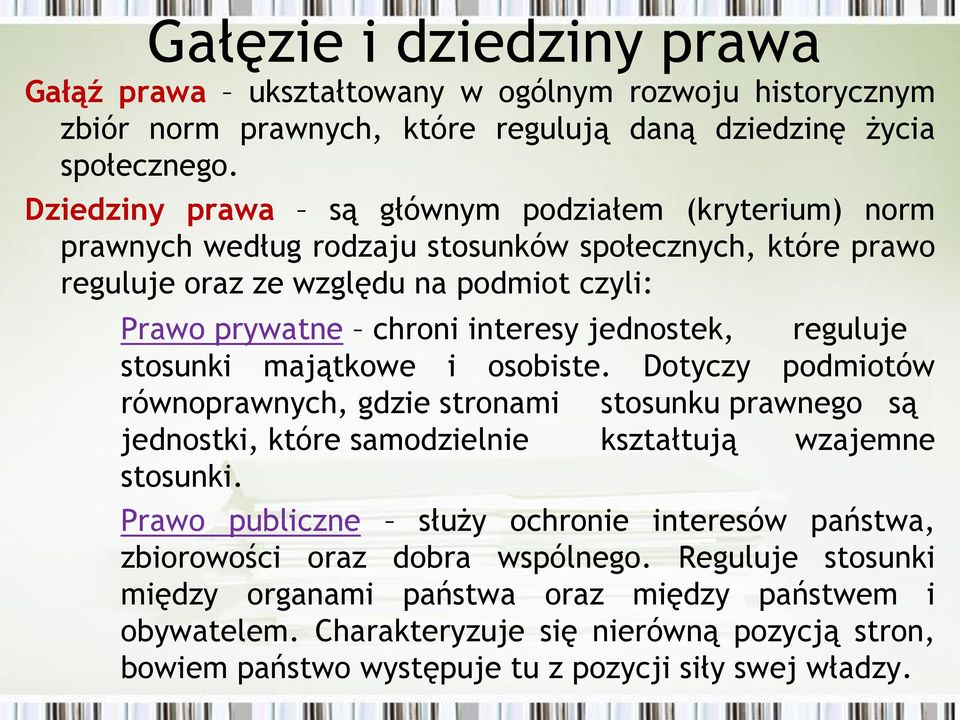 jednostek, reguluje stosunki majątkowe i osobiste. Dotyczy podmiotów równoprawnych, gdzie stronami stosunku prawnego są jednostki, które samodzielnie kształtują wzajemne stosunki.