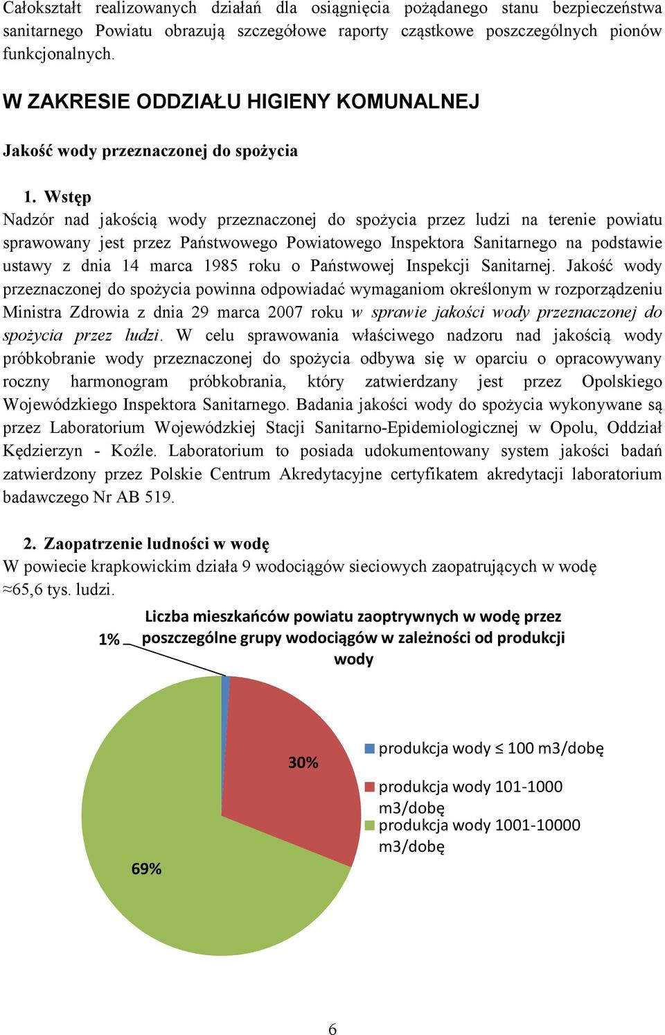 Wstęp Nadzór nad jakością wody przeznaczonej do spożycia przez ludzi na terenie powiatu sprawowany jest przez Państwowego Powiatowego Inspektora Sanitarnego na podstawie ustawy z dnia 14 marca 1985