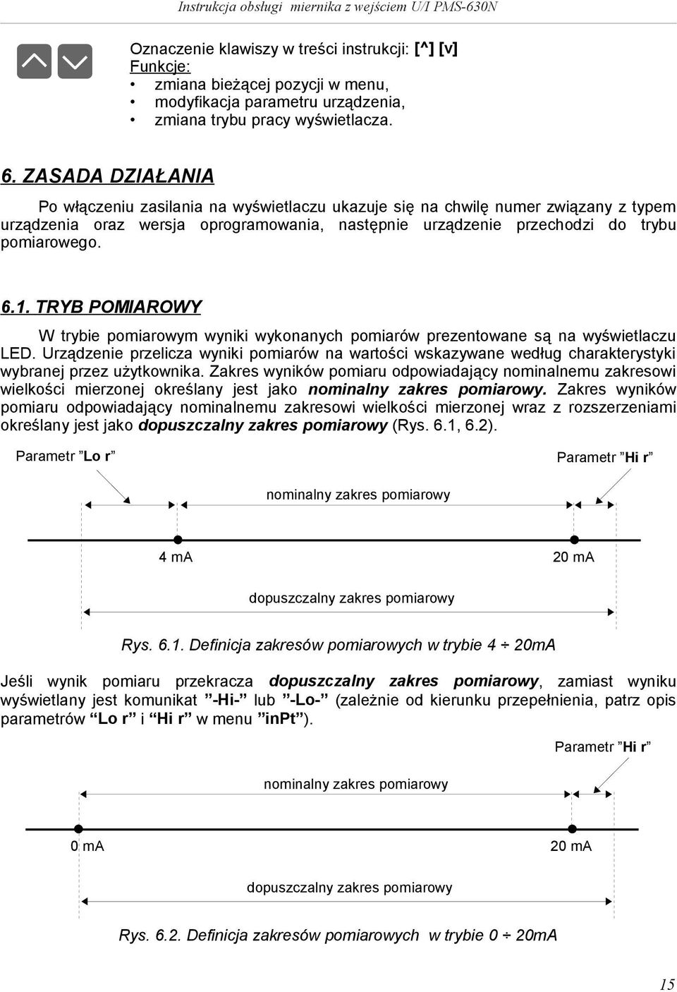 TRYB POMIAROWY W trybe pomarowym wynk wykonanych pomarów prezentowane są na wyśwetlaczu LED. Urządzene przelcza wynk pomarów na wartośc wskazywane według charakterystyk wybranej przez użytkownka.