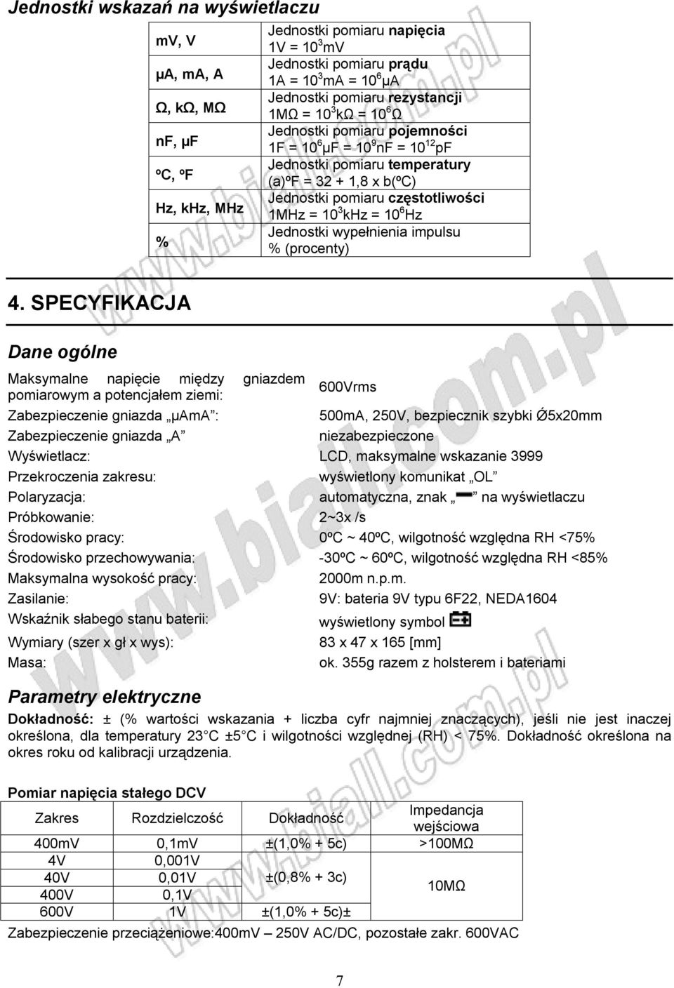 khz = 10 6 Hz Jednostki wypełnienia impulsu % (procenty) 4.