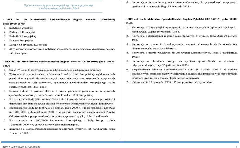 do Ministerstwa Sprawiedliwości Bogdan Pękalski 07-10-2016; godz.10:00-15:00 1. Instytucje Wspólnot 2. Parlament Europejski 3. Rada Unii Europejskiej 4. Komisja Europejska 5.