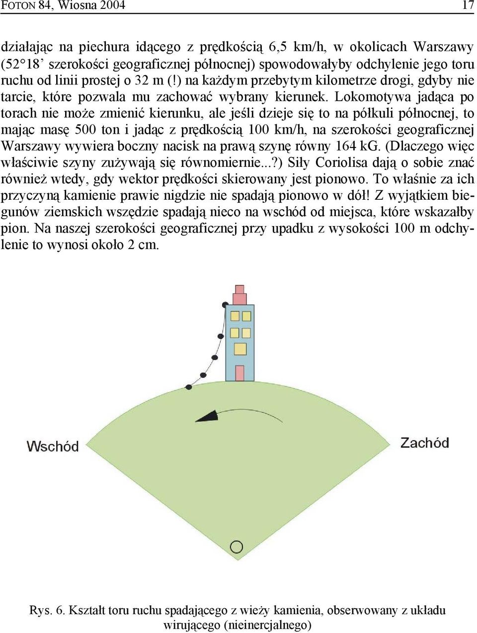 Lokomotywa jadąca po torach nie może zmienić kierunku, ale jeśli dzieje się to na półkuli północnej, to mając masę 500 ton i jadąc z prędkością 100 km/h, na szerokości geograficznej Warszawy wywiera