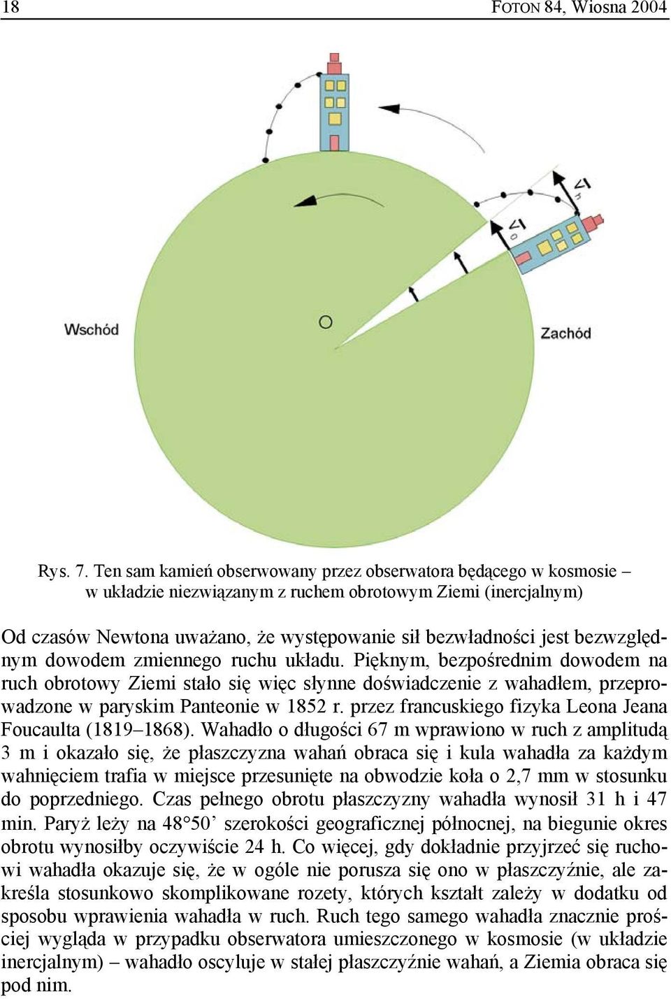 bezwzględnym dowodem zmiennego ruchu układu. Pięknym, bezpośrednim dowodem na ruch obrotowy Ziemi stało się więc słynne doświadczenie z wahadłem, przeprowadzone w paryskim Panteonie w 1852 r.