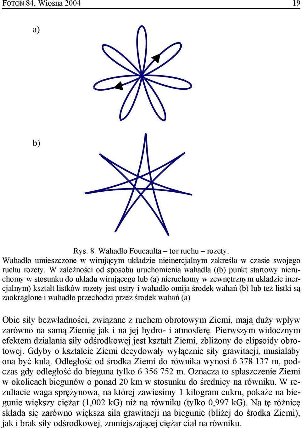 wahadło omija środek wahań (b) lub też listki są zaokrąglone i wahadło przechodzi przez środek wahań (a) Obie siły bezwładności, związane z ruchem obrotowym Ziemi, mają duży wpływ zarówno na samą