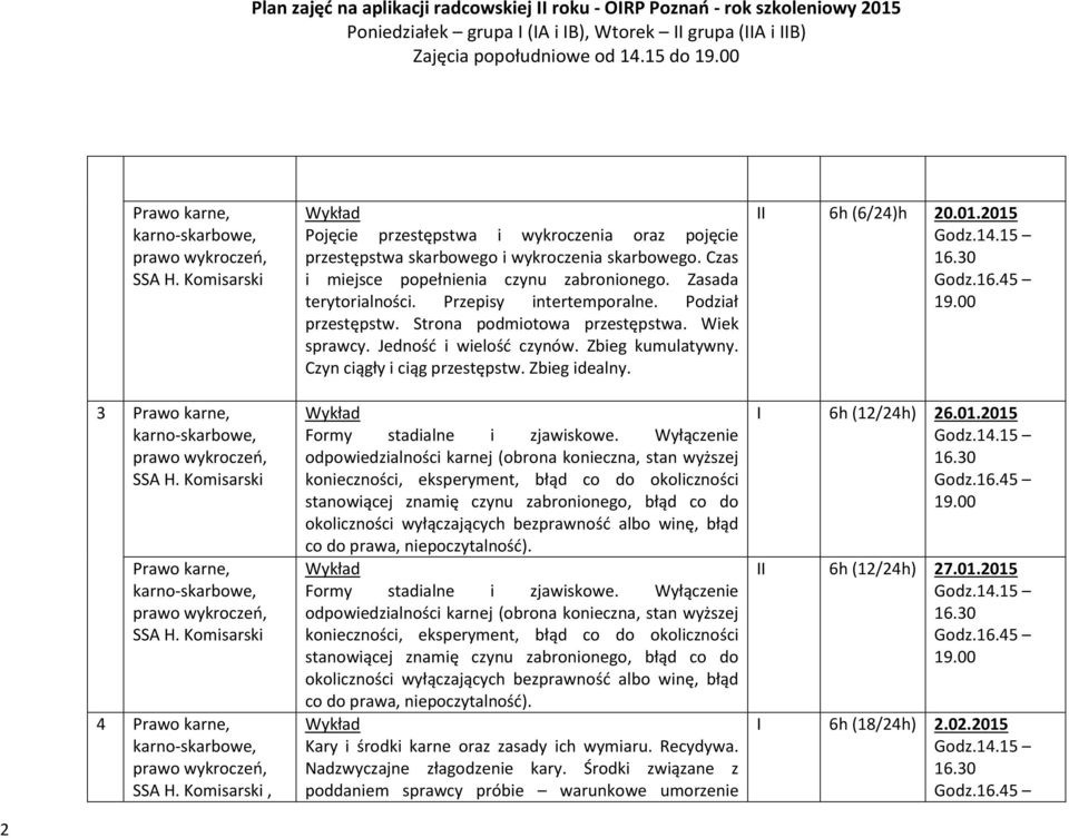 Komisarski, Pojęcie przestępstwa i oraz pojęcie przestępstwa skarbowego i skarbowego. Czas i miejsce popełnienia czynu zabronionego. Zasada terytorialności. Przepisy intertemporalne.