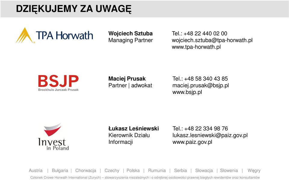 pl www.tpa-horwath.pl Maciej Prusak Partner adwokat Tel.: +48 58 340 43 85 maciej.
