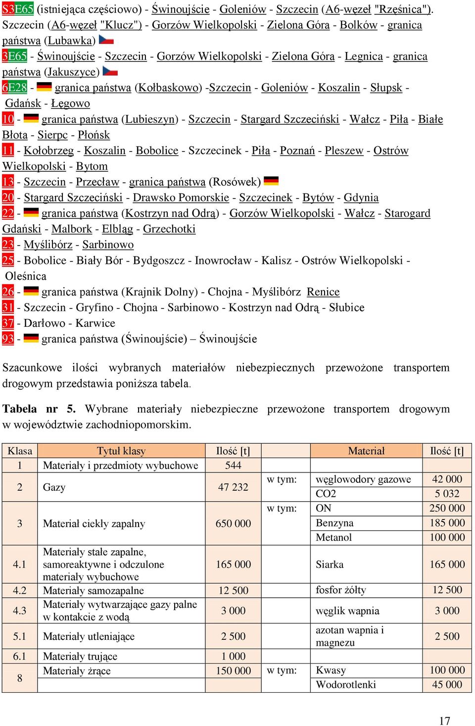 (Jakuszyce) 6E28 - granica państwa (Kołbaskowo) -Szczecin - Goleniów - Koszalin - Słupsk - Gdańsk - Łęgowo 10 - granica państwa (Lubieszyn) - Szczecin - Stargard Szczeciński - Wałcz - Piła - Białe