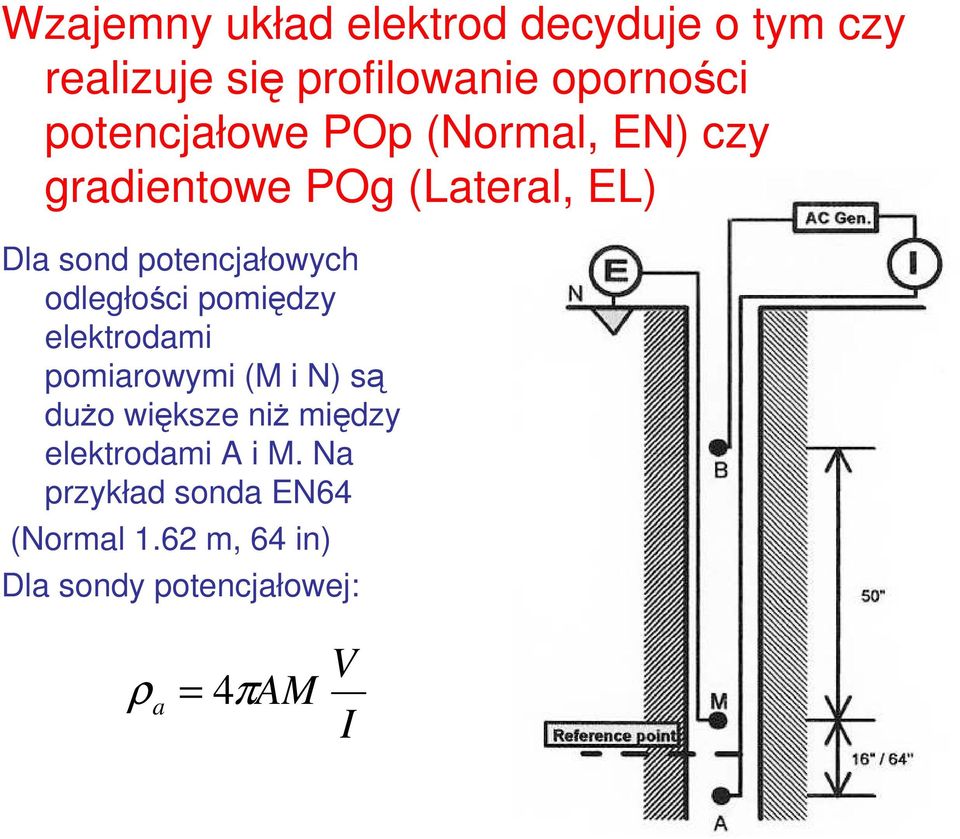 odległości pomiędzy elektrodami pomiarowymi (M i N) są duŝo większe niŝ między