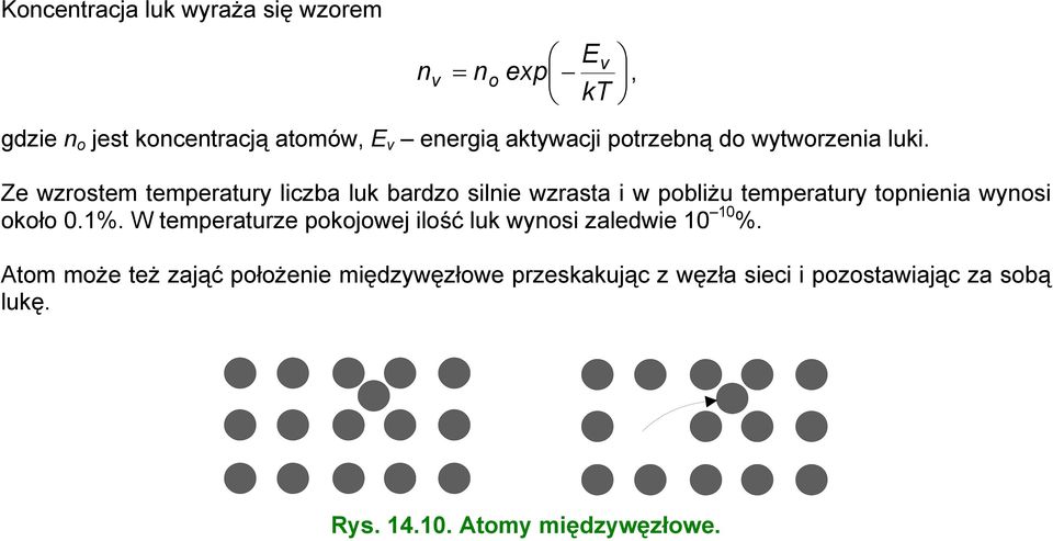 Ze wzrostem temperatury liczba luk bardzo silnie wzrasta i w pobliżu temperatury topnienia wynosi około 0.1%.