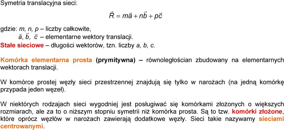 W komórce prostej węzły sieci przestrzennej znajdują się tylko w narożach (na jedną komórkę przypada jeden węzeł).