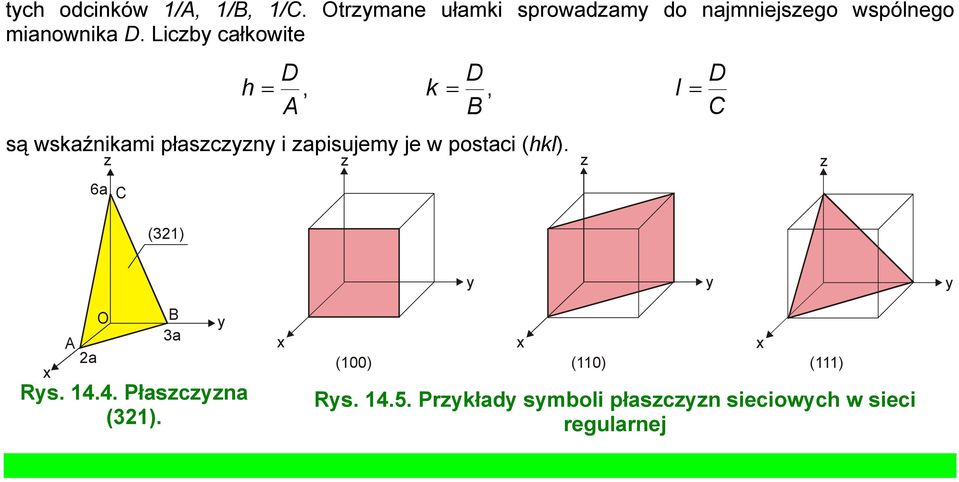 Liczby całkowite D h =, A D k =, B są wskaźnikami płaszczyzny i zapisujemy je w postaci