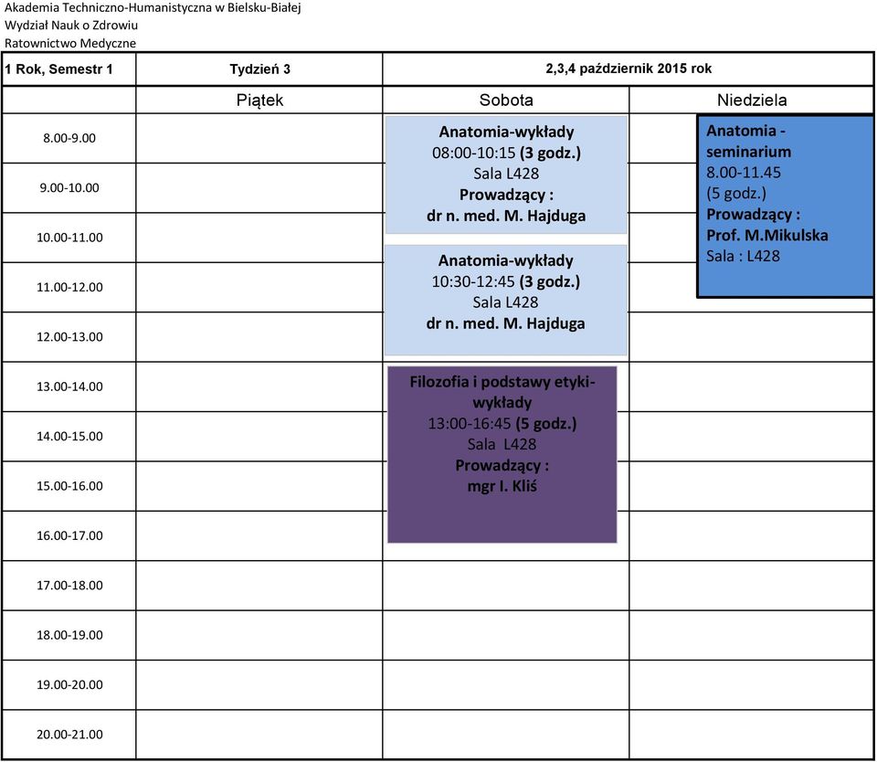 seminarium 8.00-11.45 Prof. M.